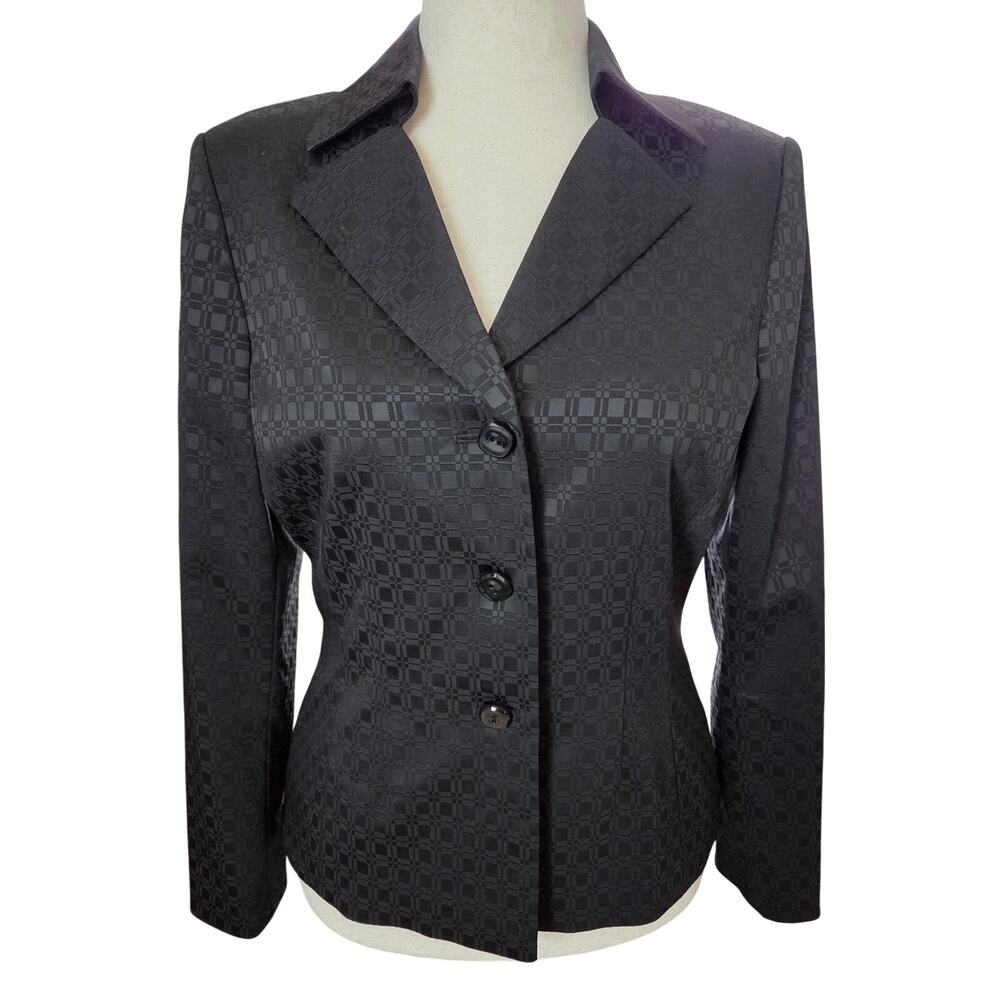 Tahari Arthur S. Levine Black Geometric Blazer Size 10 Artsy Modern Classic Work